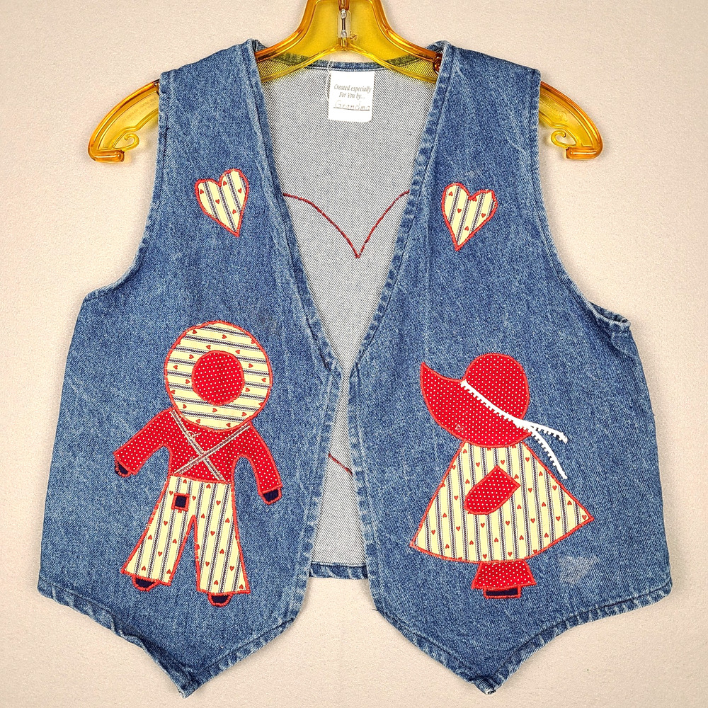 VTG Handmade by Grandma Embellished Cottagecore Denim Grannycore Quirky YXL/AS‎